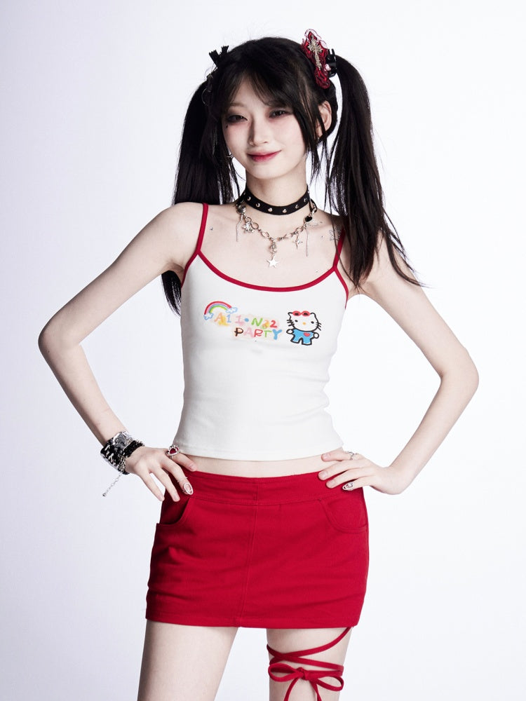 White Kitty Pattern Bittersweet T-shirt/Cami Top