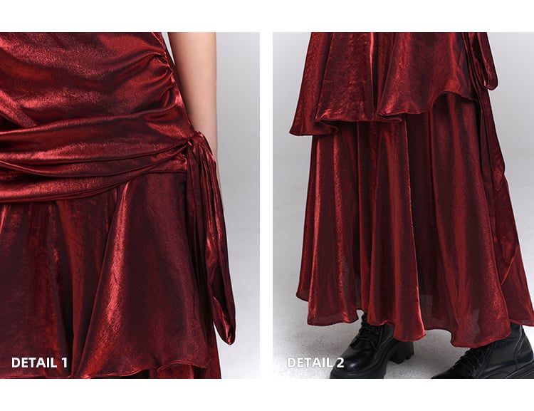 Sweetheart Neckline Ruched Design Evening Dress Gown Wine Red