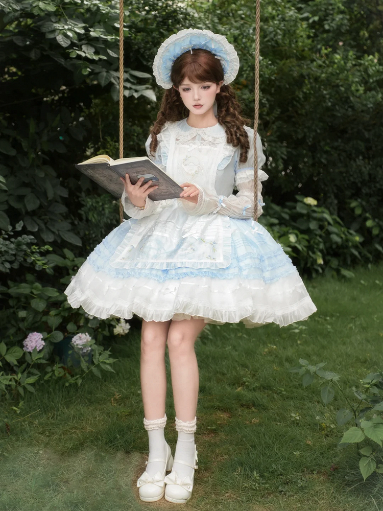 and Peter Collar Lolita Short Blue Pan Dress Sleeves White