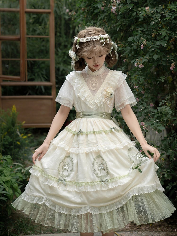 the Embroidery Full Elegant Lily Neck Skirt / of OP Lolita Dress Set Valley Classic Edward