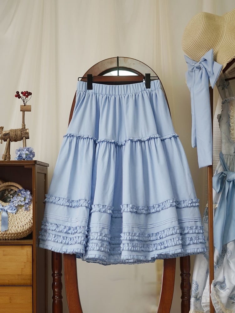 Blue Elastic Waist Tea Length Lolita Underskirt