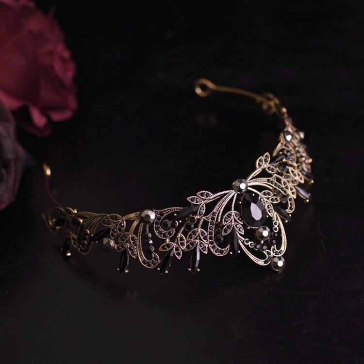 Schwarz-Gold Gothic Punk Strass Krone