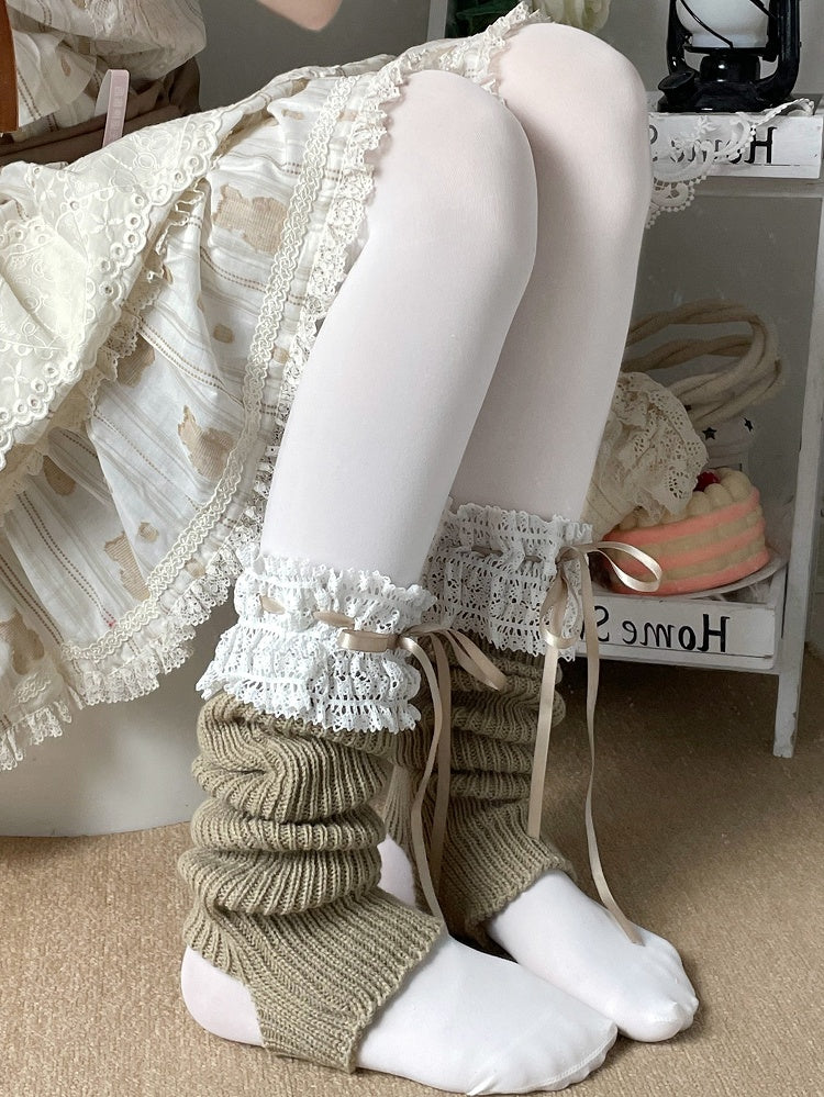 Lolita Knitted Leg Warmers Cuffs Color 7 Options Lace