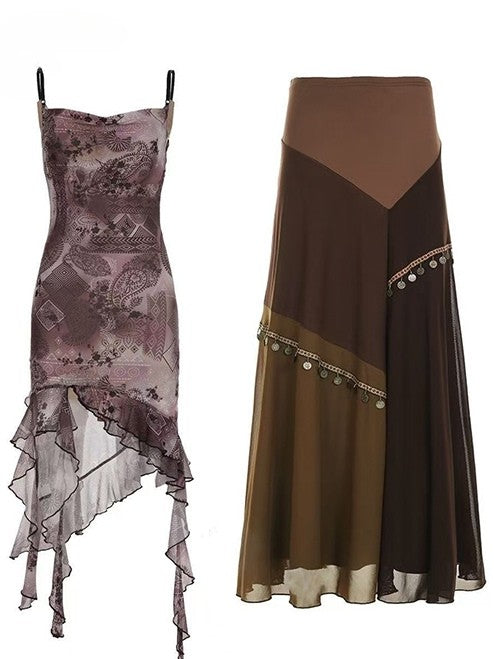 Design Print Millard Fashion Asymmetrical Hem Purple + Dress Cami