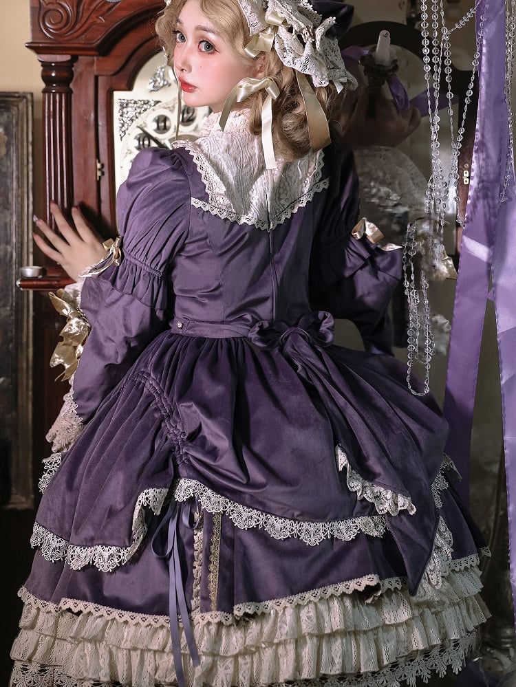 Bell Sleeves Velvet Candlestick Purple Embroidery and Candle