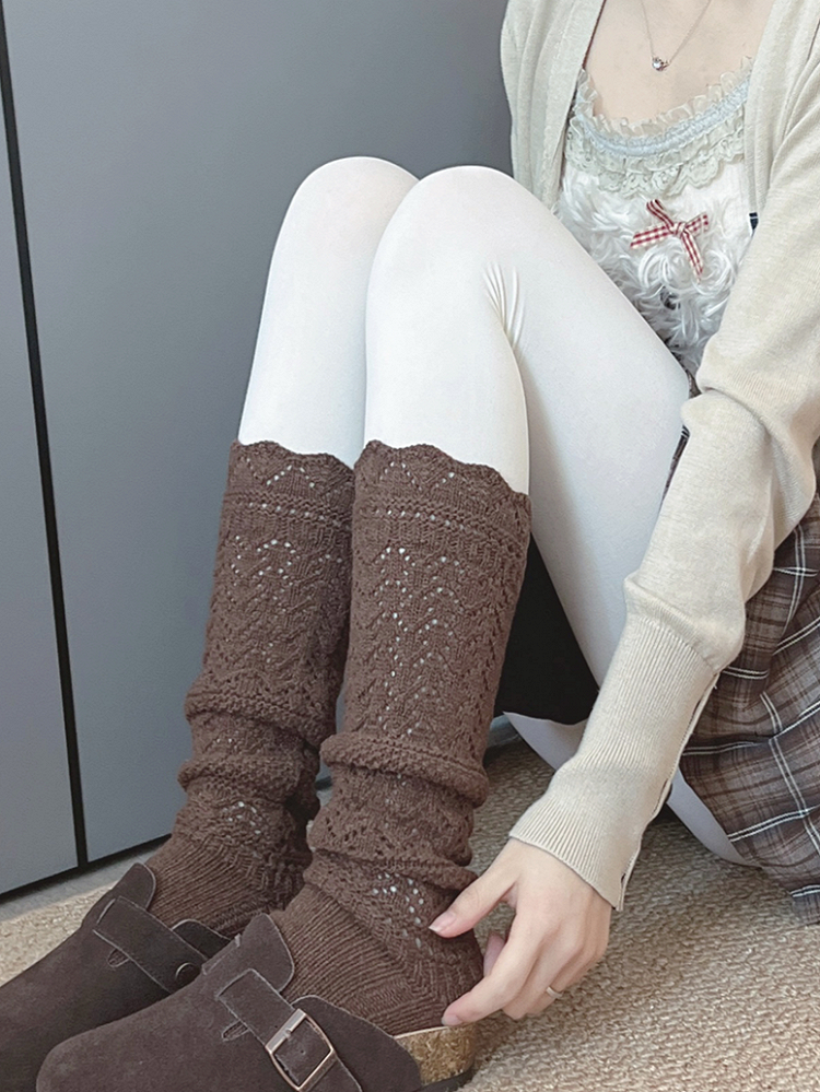 Chaussettes mollet ajourées blanc cassé/gris/café