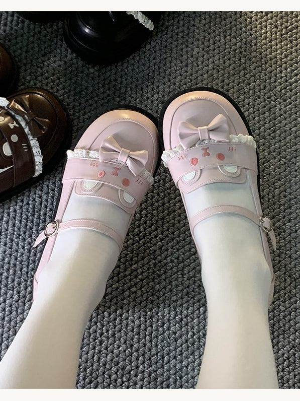 Kawaii Cute Sweet - JK Braune Schleife Bär Schuhe mit niedrigem Absatz