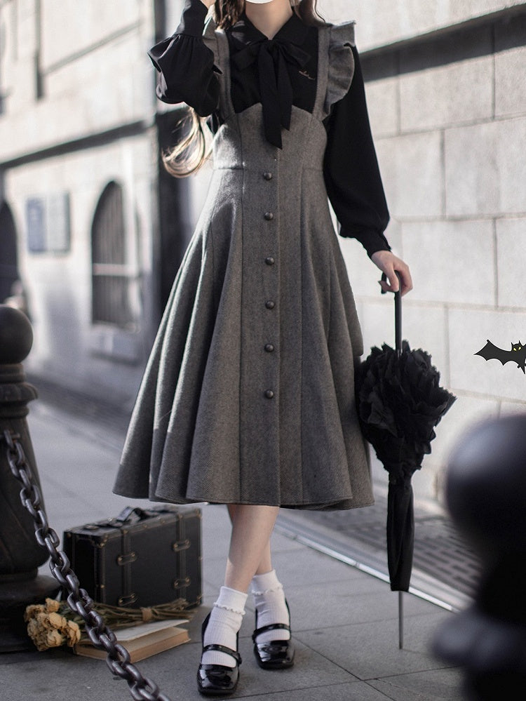 Overall Elegant Dress Waist High Gray