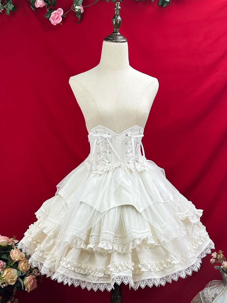 Jacquard Lolita Gothic Corset Belt White