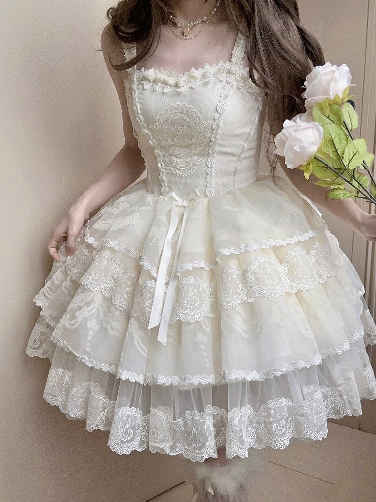 Corset Tiered Dress Lolita Skirt White Creamy Princess