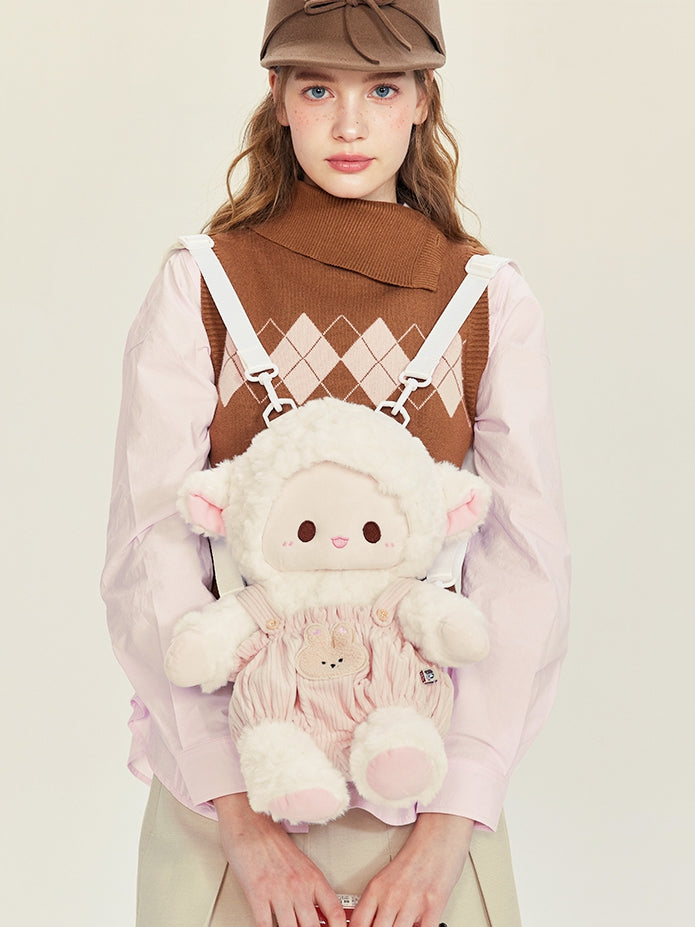 Backpack Plush WhitePink Cute + Lamb Middle/Large Pants Overall Size