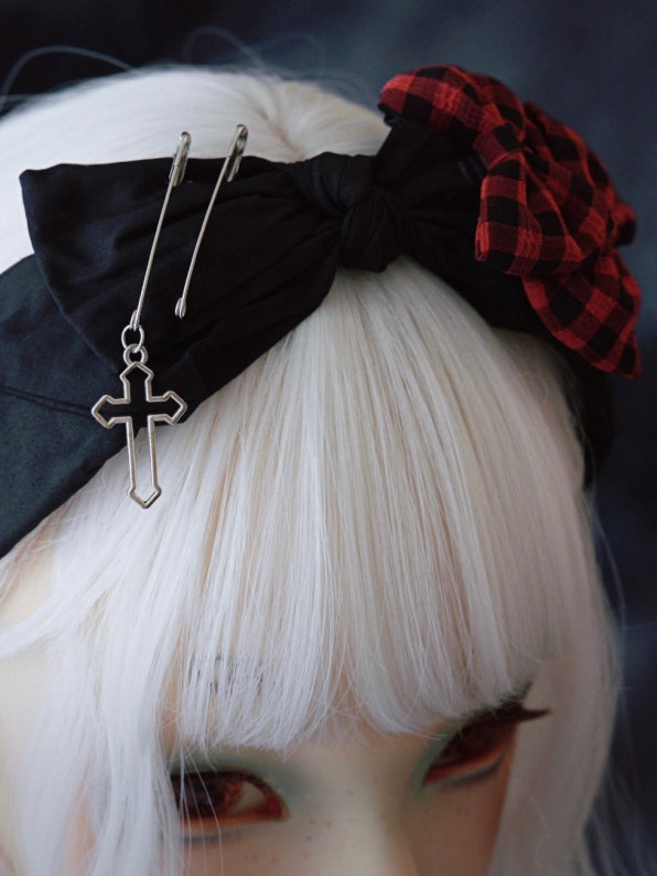Cross Details Charm KC And Bowknot Pins With Black