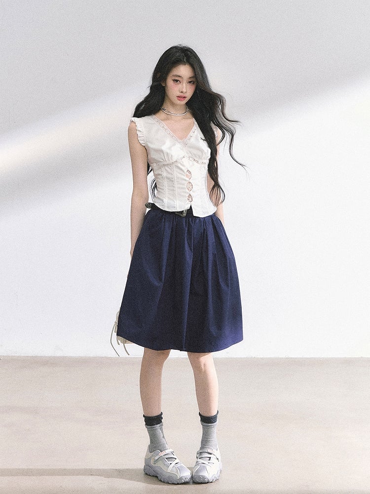 Lace White V-neck Cutout Details Patches Flutter Sleeves Top