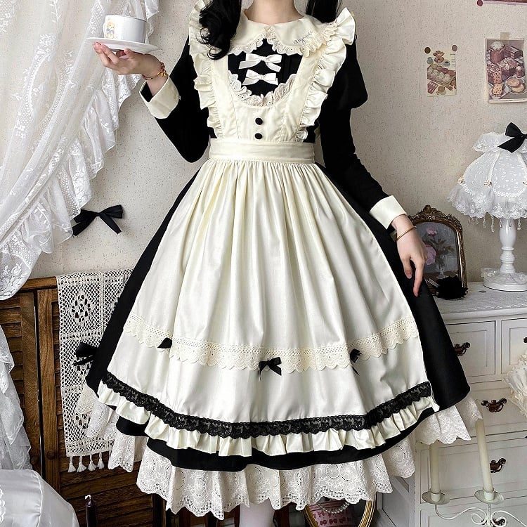 Apron Beige Black Sleeves Dress and Set Maid Juliette + Lolita