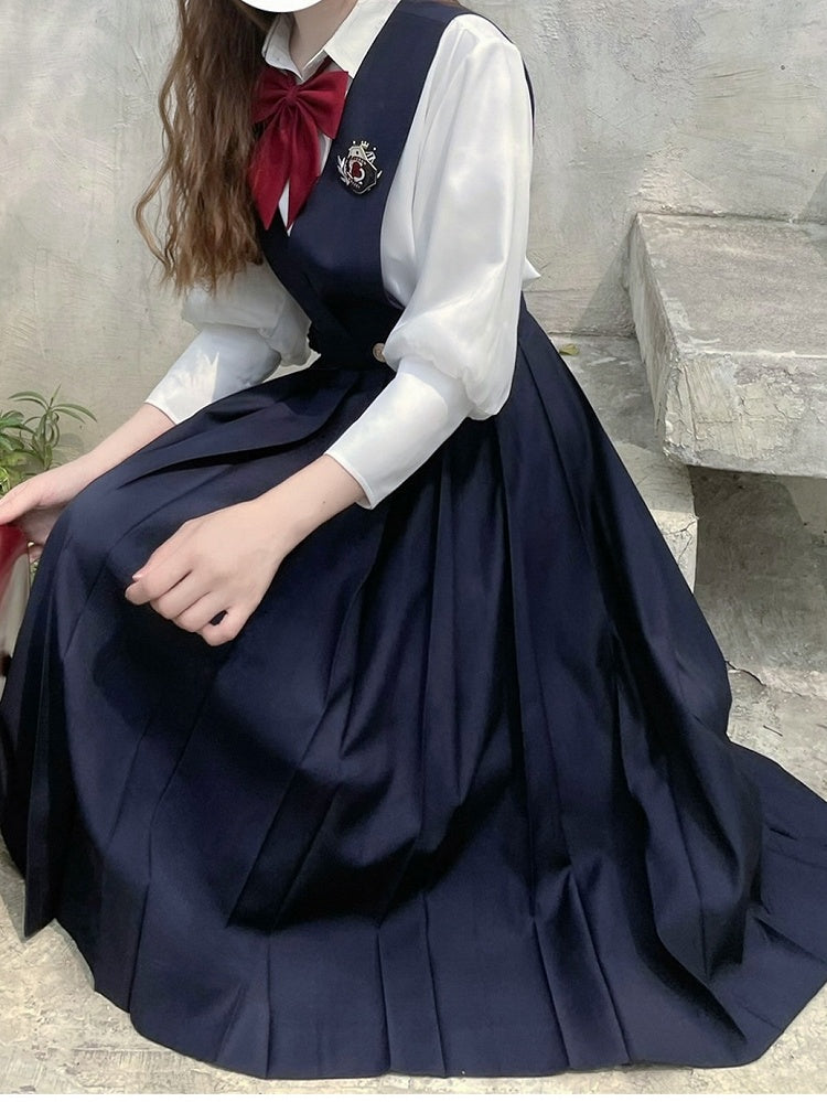70cm Dark / High Waist Box Pleat Skirt Overalls 65 Blue Length