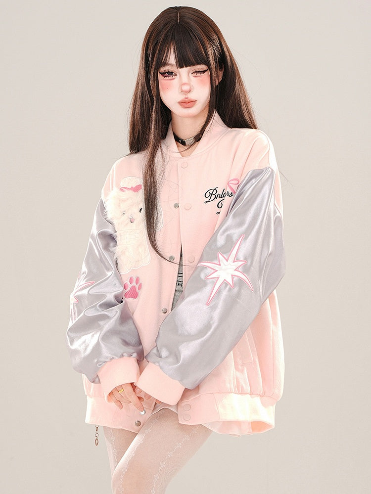 Blau/Rosa süße Welpen-Baseballjacke