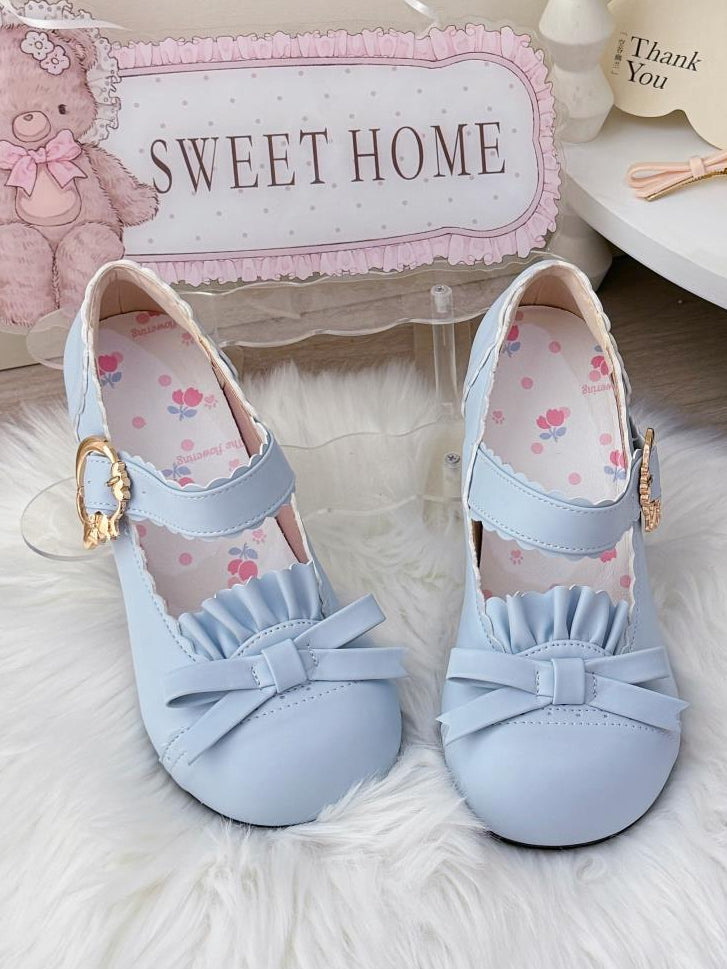 Bow Accent - Mary Janes Blue Mid-heel in PU