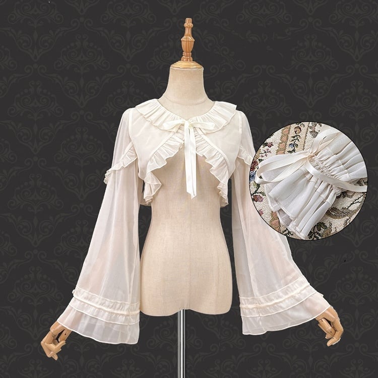 Apricot Ruffle Trim Drawstring Cuffs Top