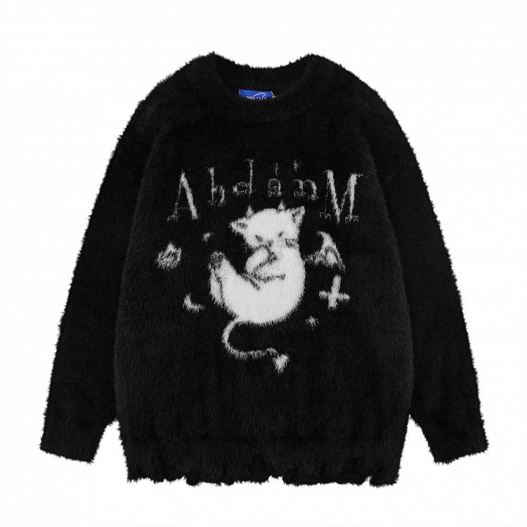 Cozy Kitten Furry Sweater - Perfect for Fall and Winter Black/White