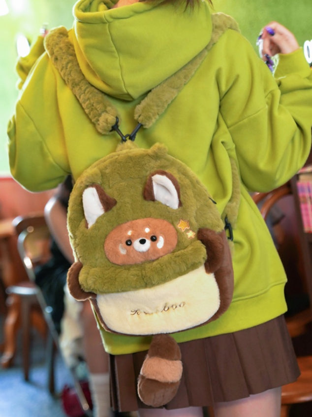 Green And Brown Cute Red Panda Plush Backpack