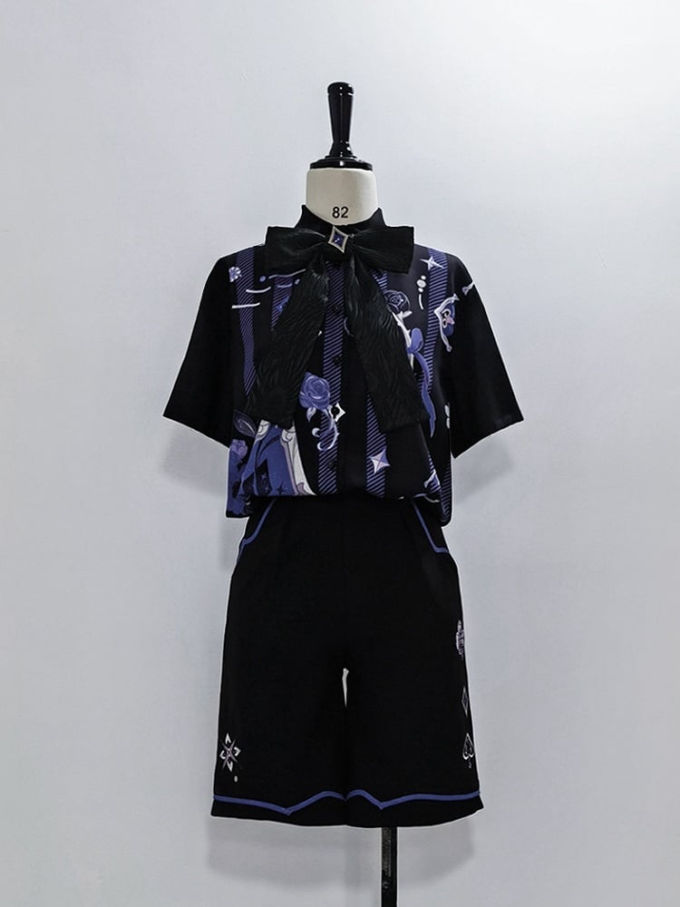 Spade Black with Diamond Ouji Summer Club Embroidery Shorts