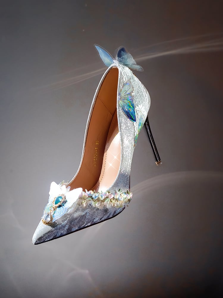 Silver 7.5CM/10.5CM Details Pointed Decorated Heels High Butterfly Toe Rhinestone