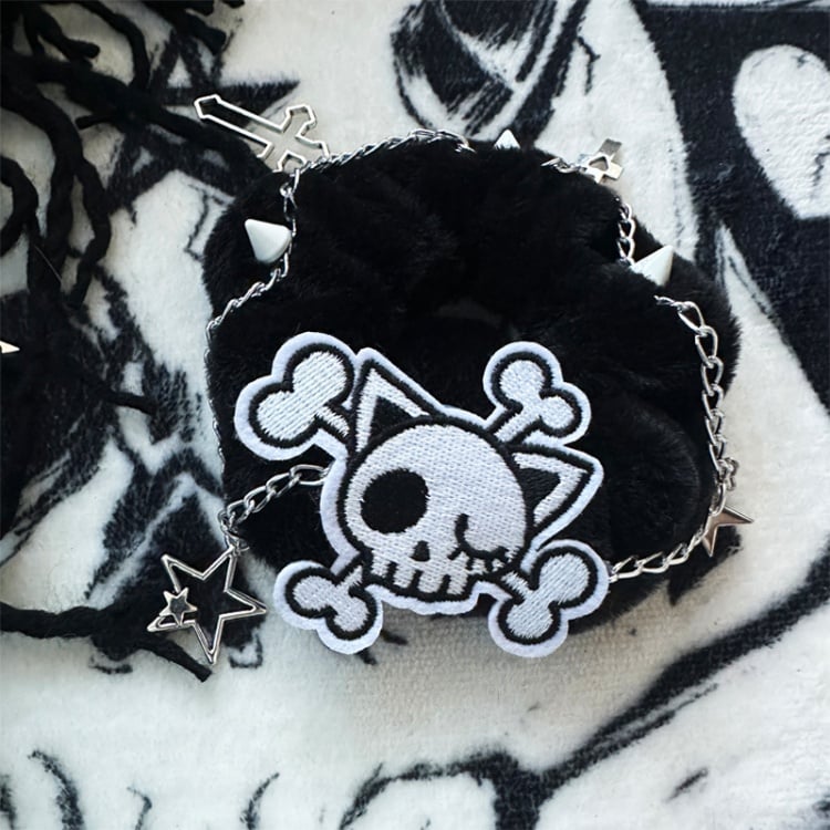 Schwarz-weißes Skelett Gothic Plüsch-Haargummi