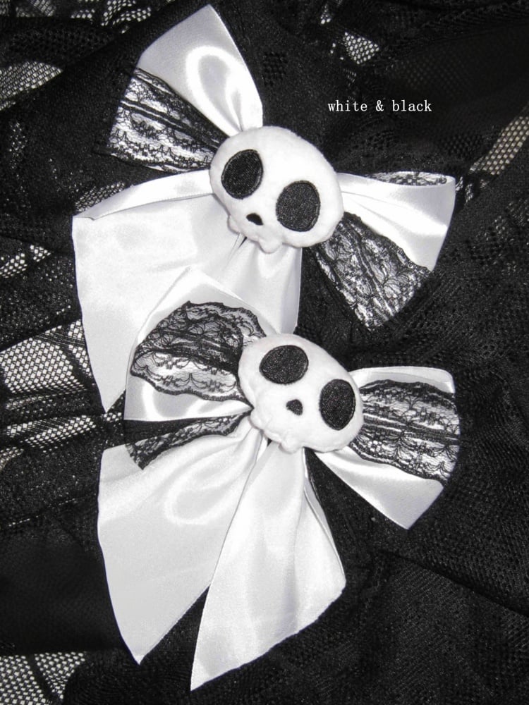 Punk-Skelett-Design, Spitze, Schleife, Jirai Kei-Haarspangen