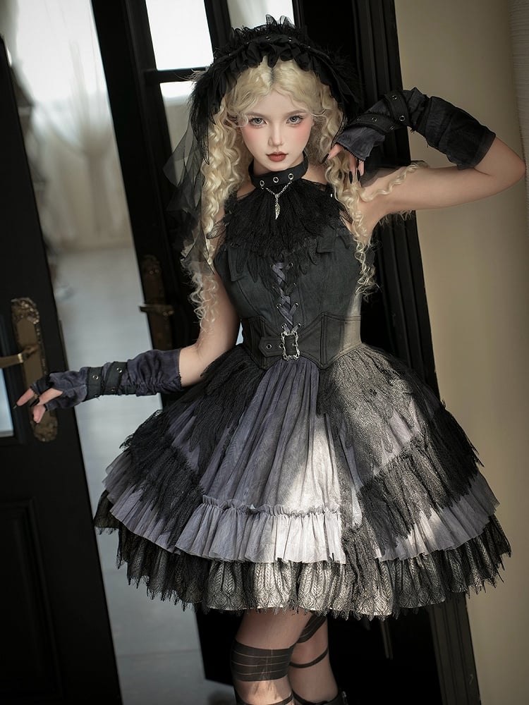 Corset Belt Gothic Lolita Feather Black