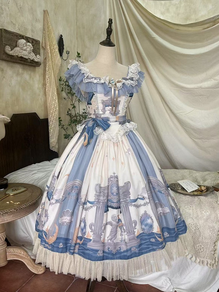 Klassischer Pullover und Kleid mit Engel-Mond-Taille und Printrock im Lolita-Baskenstil