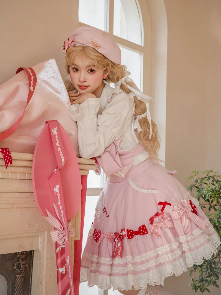 Skirt Pink Embroidery Shoulder Patch Detachable Lolita with Sweet Straps Bunny