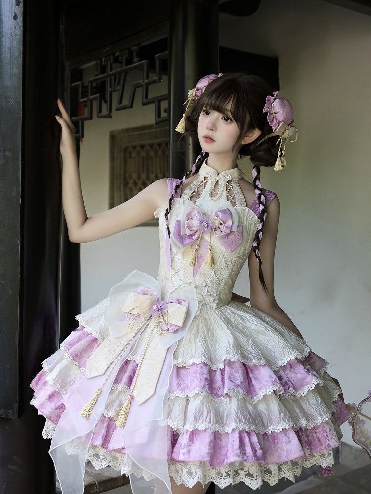 Rockkleid Lolita Neckholder Basken Taille Abnehmbar Qi Lila Stufen