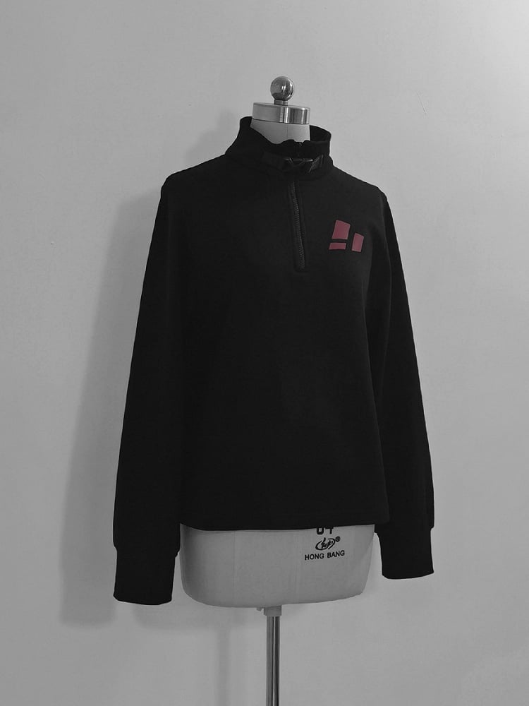 Collar Techwear Black Pullover Ouji Buckle Zip and Top