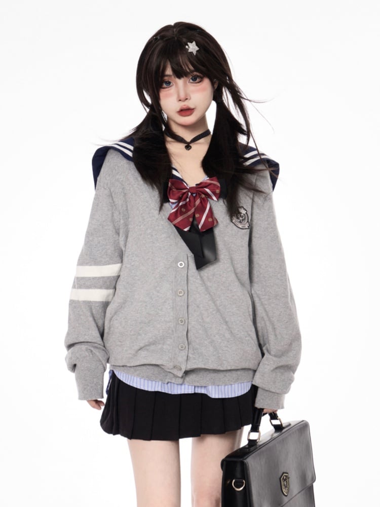 Knit Cardigan for JK Uniform Preppy Black/Gray V-neck Autumn Style