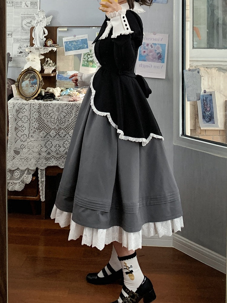 Elegantes Lolita-Kleid mit Juliette-Ärmeln in Schwarz und Grau