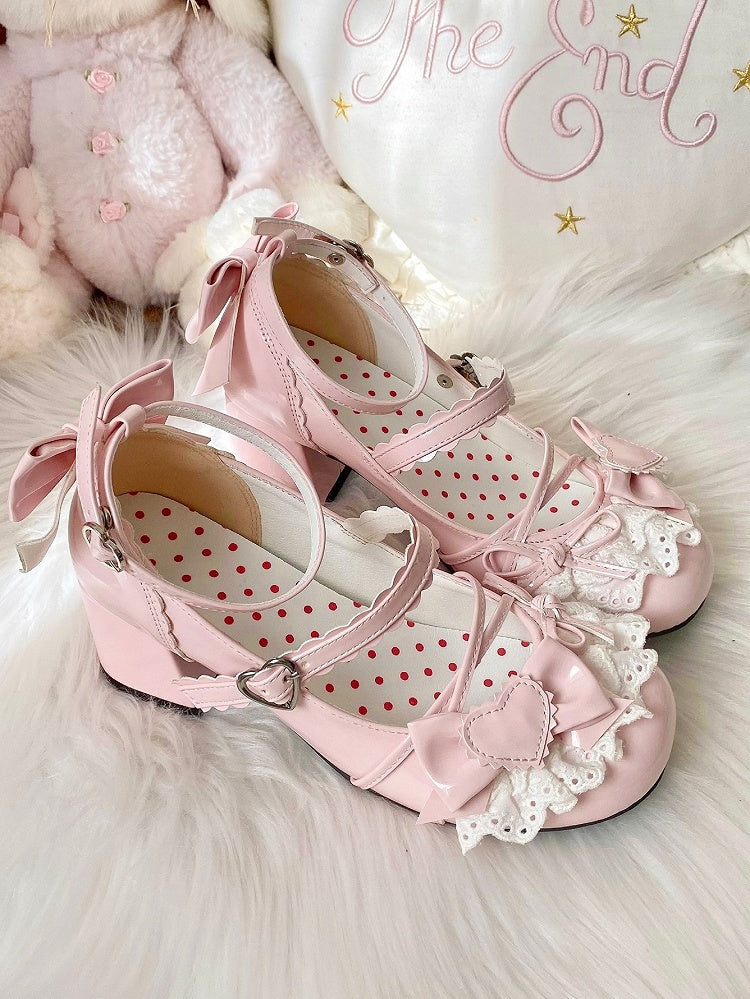 Jane Block Mid Lolita Pink Straps Heel Crisscross in Sweet - Shoes Mary