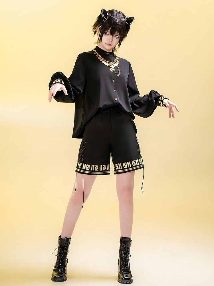 Lange Stickerei Shirt Stil schwarze Manschetten Gold Lolita Ouji Ärmel mit ägyptischen
