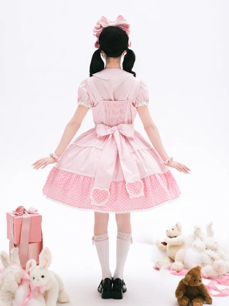 Cotton Old Polka Pink Dots School Dress Lolita White