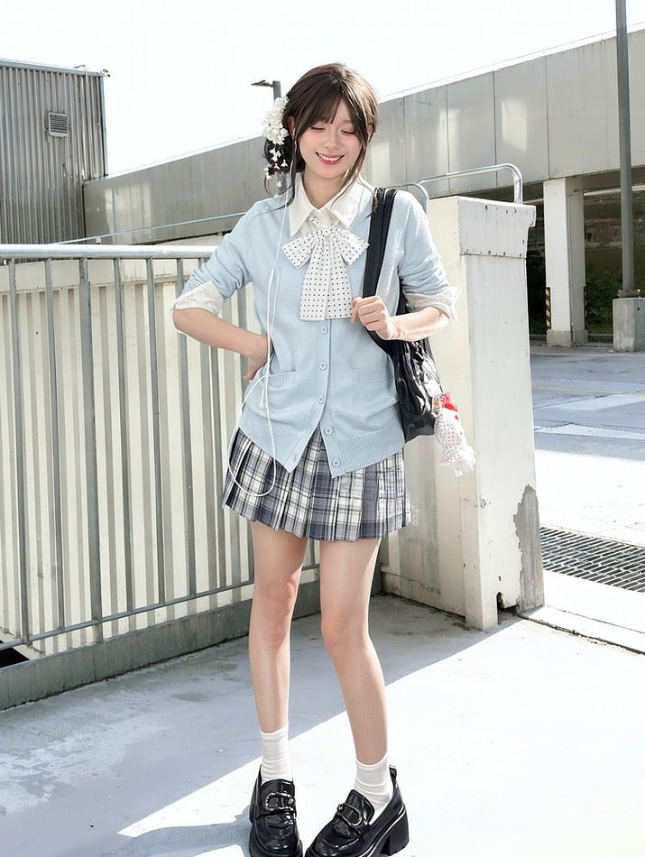 42CM/45CM/48CM JK Uniform Pleated Skirt White Plaid Preppy Style Gray