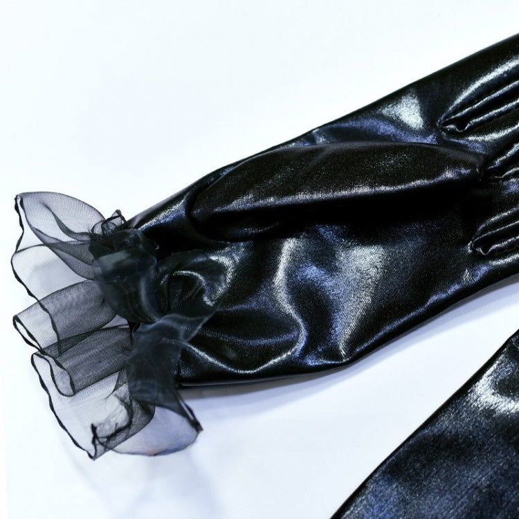 Gothic-Cyberpunk-Handschuhe in Schwarz mit Spitzenbesatz