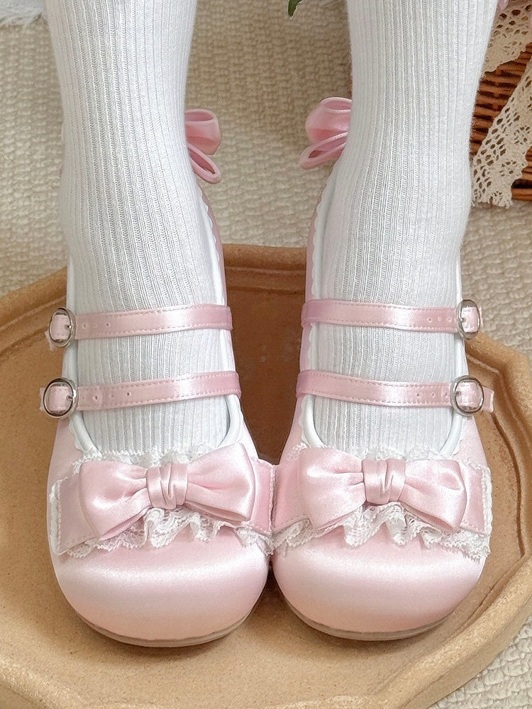 Pink Edging Ruffled Janes - Sweet Lolita Lace Mary