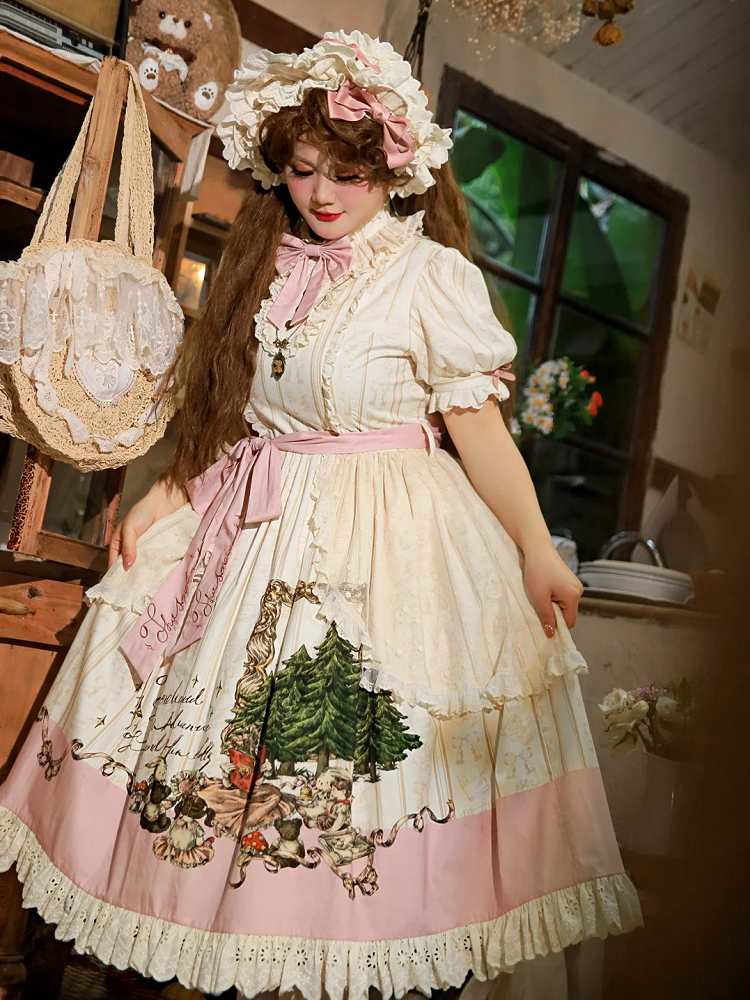Creamy Pink Lolita Decorated Bonnet Bowknot