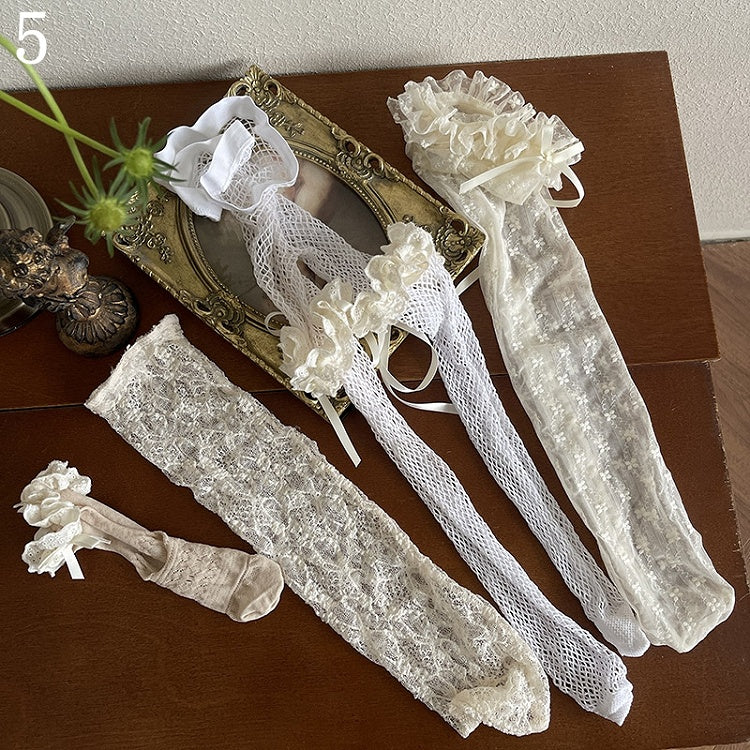 /Lace Ankle Trim Tights/Floral Socks Fishnet Pattern Lace Stockings White Hollow-out Underknee Trims Stockings/Lace