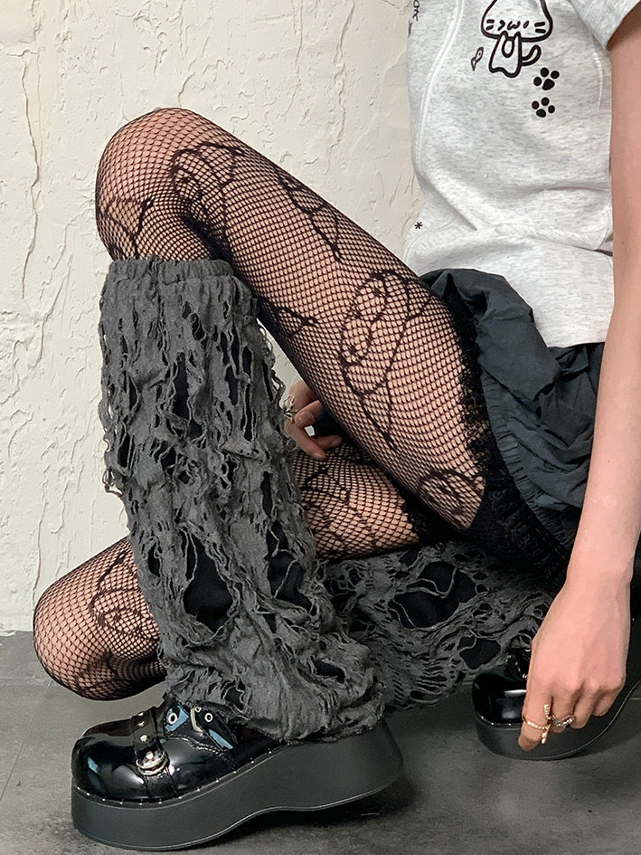 Leg Warmers Punk Gray Cut-out Design Wasteland