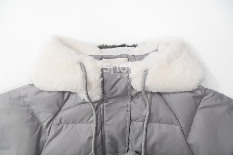Cute Raccoon Plush Hood Grey Hooded Down Jacket