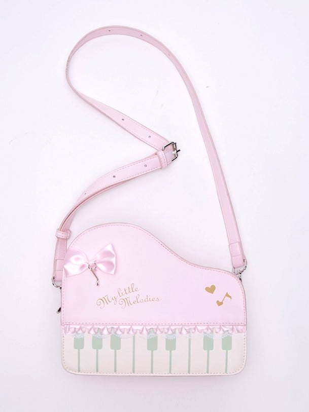 Pink Crossbody Bag With Piano Key Design And Bow Accent Chic