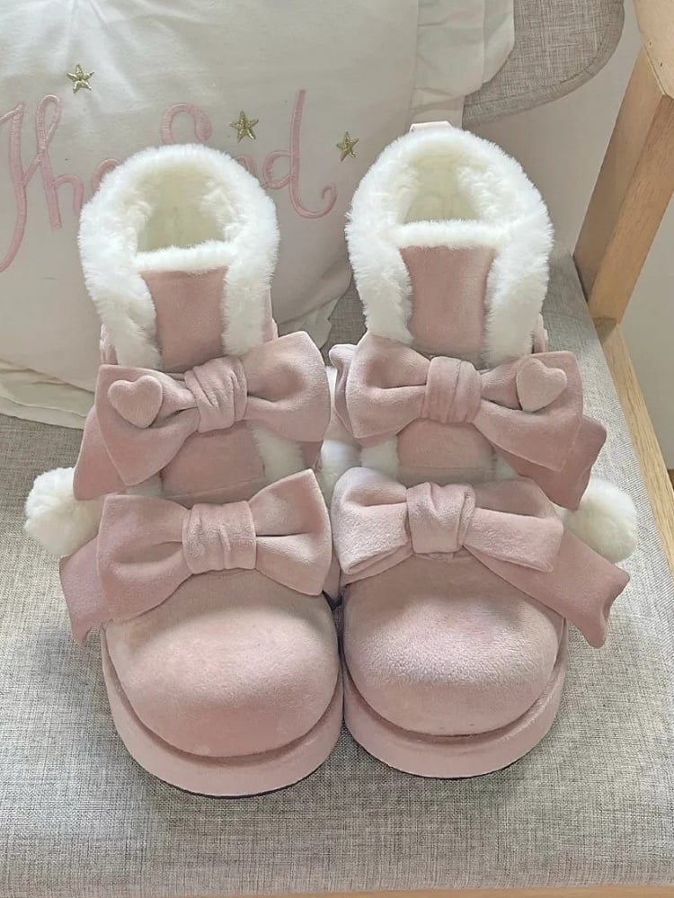 - Lolita Süße Plateaustiefel Pompon Winter Charm Pink