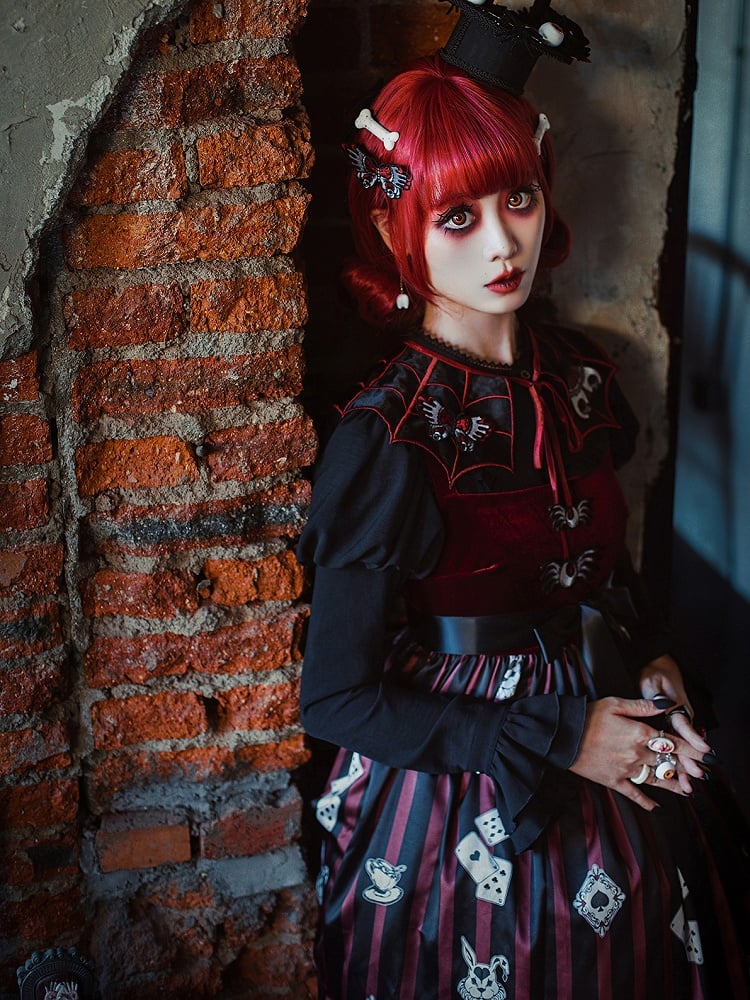 and with Detachable Spider Web Embroidery Organza Brooch Red Butterfly Fake Collar Black Moth