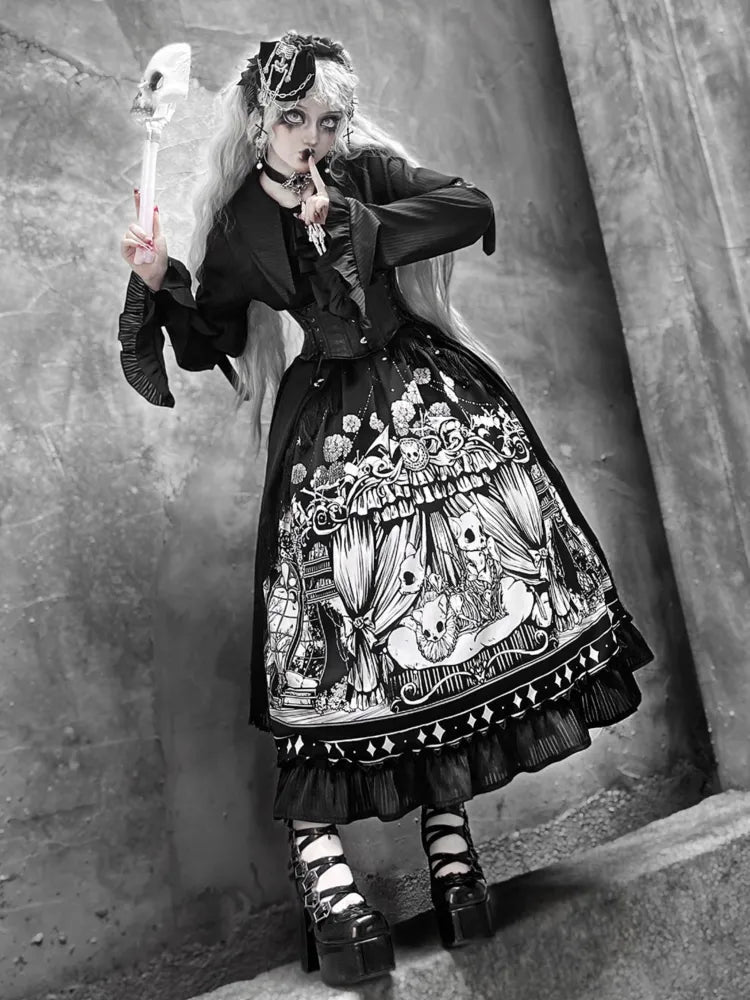 Sleeves Dark Belt Available Black Corset Gothic Plus Set Long - Full Lolita Skirt Sizes Shirt +