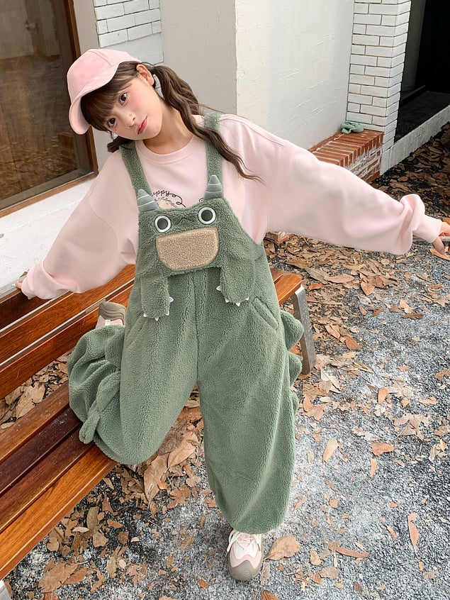 Süßer grüner Plüsch-Overall mit Dinosaurier-Motiv
